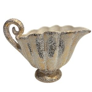 Vintage Nor-So Camden Ark Hand Painted 22KT Gold Splatter Cornucopia Shell Vase